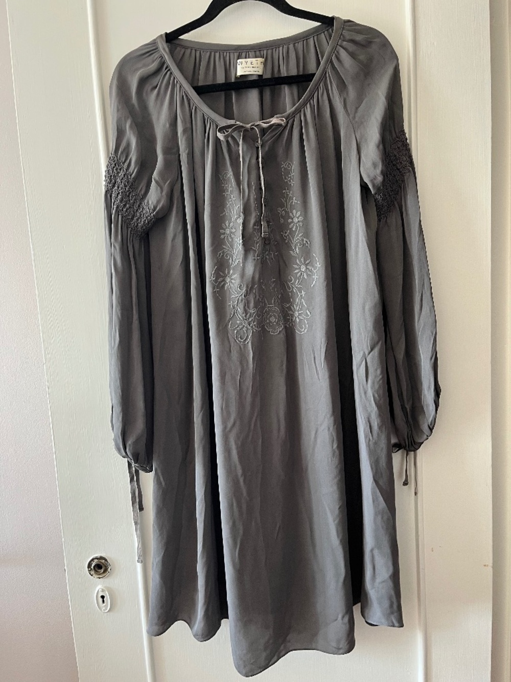 Wyeth Grey Silk Tunic with Embroidery Detail, Size Medium